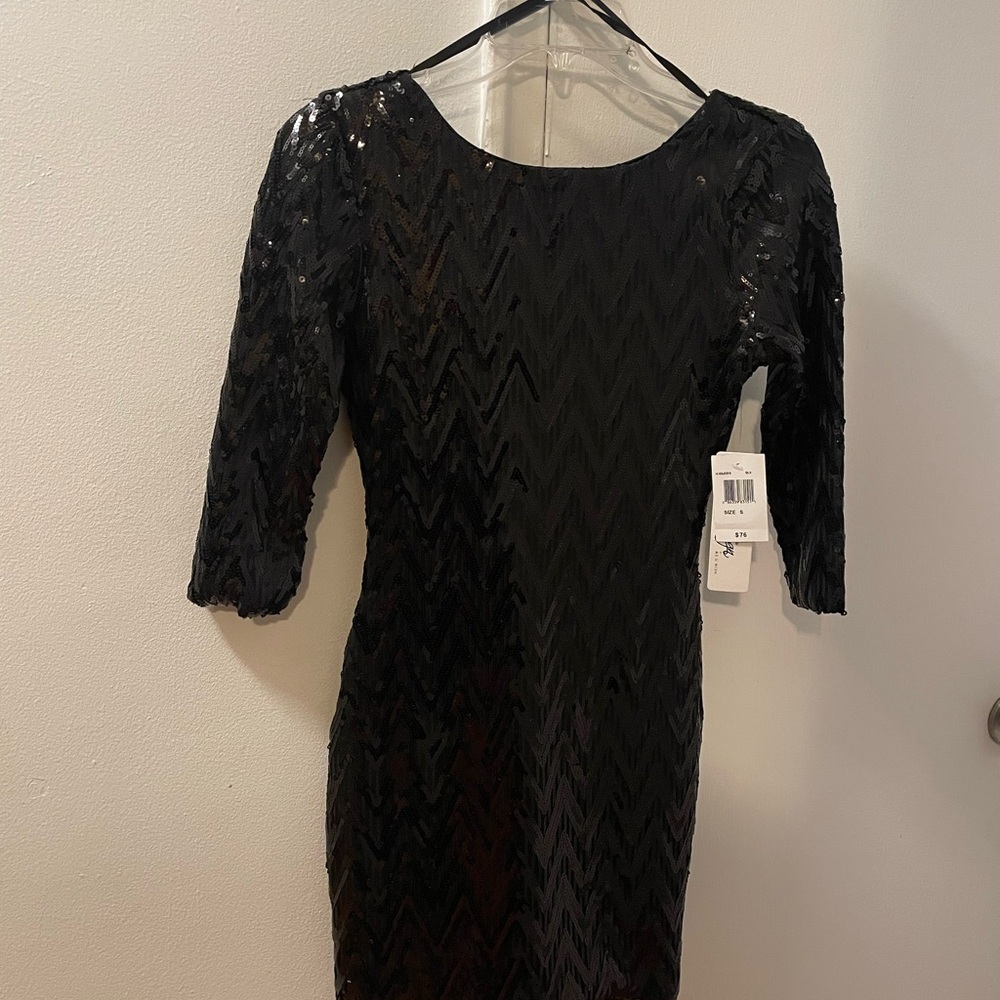 As U Wish Black Sheath Dress 3/4 Sleeve Scoop Neck